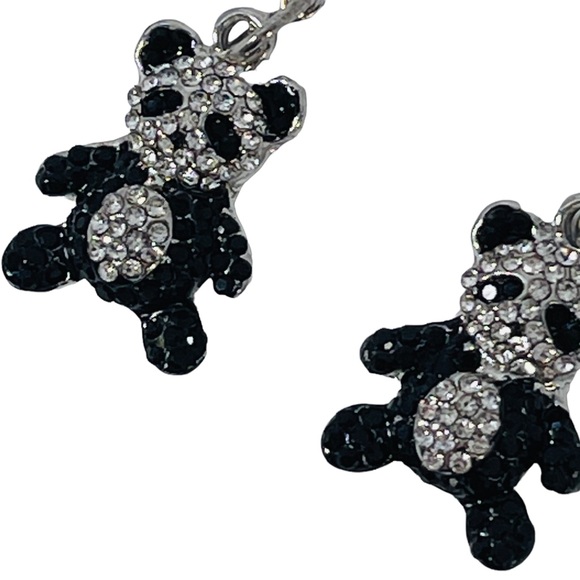 Black & silver sparkly panda charms with rhinestones earrings NEW - Picture 3 of 7